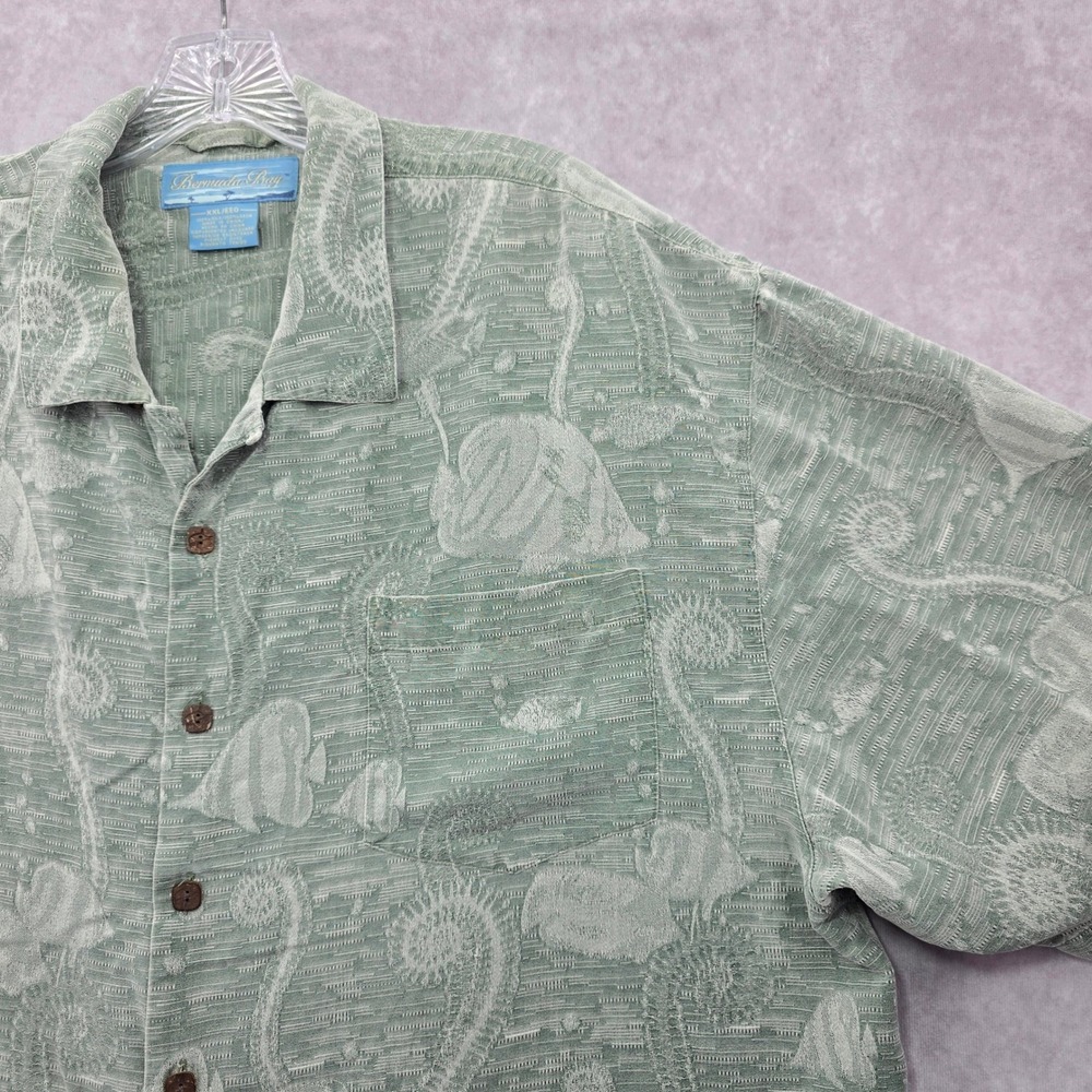 Bermuda Bay Green Tropical Surf Island Vintage Cotton Relax Hawaiian Shirt XXL - Picture 7 of 13